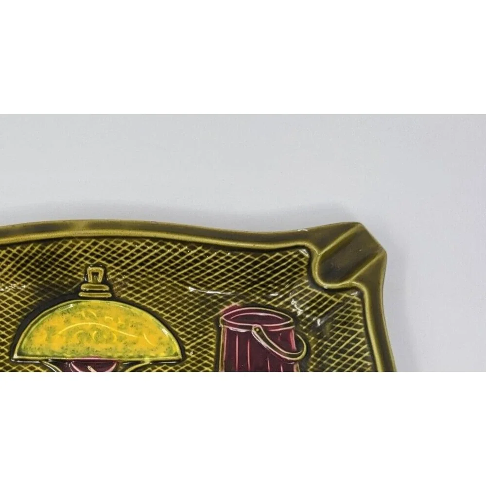 Vintage 70's Japanese ashtray or bowl ceramic food serving tray Green mcm
